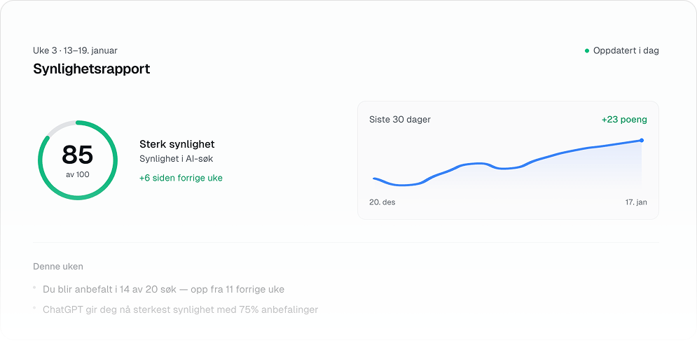 Eksempel på synlighetsrapport fra Ekorn